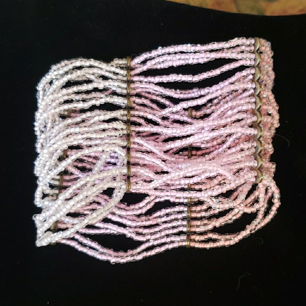 Vintage Pink Seed Bead Cuff Bracelet